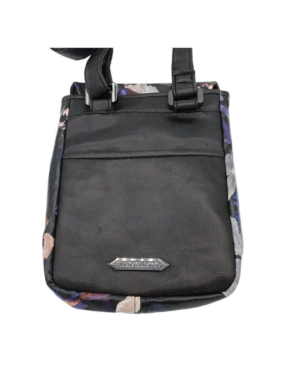 BOUTIQUE Black Floral Vegan Leather Crossbody Shoulder Hand Bag Purse Pocketbook - Picture 3 of 5